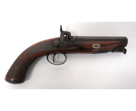 Mid 19th Century Officer's Greatcoat Percussion Pistol By Blissett .650, 5 1/4 inch, smoothbore octagonal barrel. &nbsp;Front