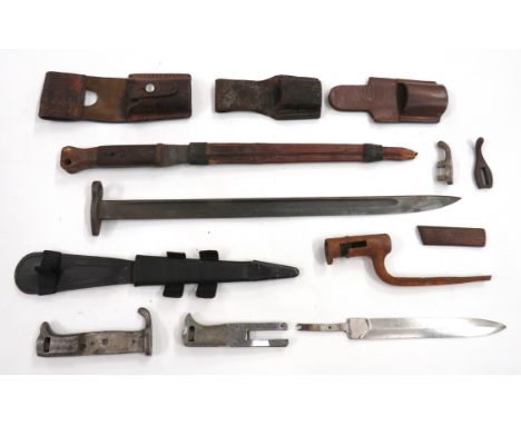 Selection Of Bayonet Parts including SMLE unfinished blade and crossguard ... 2 x German bird beak pommel and crossguard hilt
