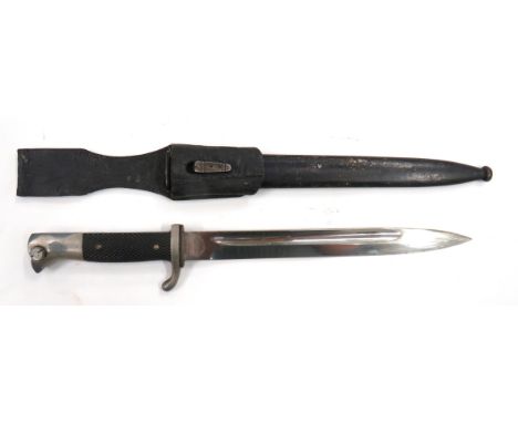German Dress Police/Fire Bayonet 9 3/4 inch, plated, single edged blade with fuller. &nbsp;The forte marked "Stark Qualititat