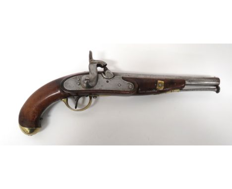19th Century English Proofed Continental Style Percussion Pistol 15 bore, 9 3/4 inch, smoothbore barrel with front stud sight
