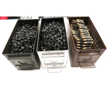 Quantity Of Inert 7.62 Cartridges And Links brass, fired, inert 7.62 mm cartridges complete in steel links. &nbsp;Together wi
