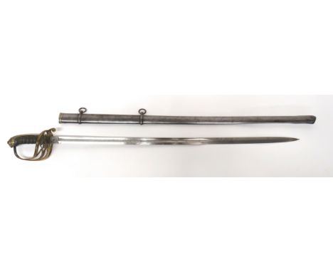 Victorian 1845 Pattern Infantry Officer's Sword 32 1/4 inch, single edged blade with large fuller. &nbsp;Etched crowned VR cy