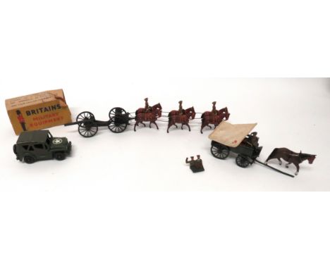 Three Britains Loose Figure Sets consisting Royal Artillery, six horse limber set complete with field gun ... Army Medical Se