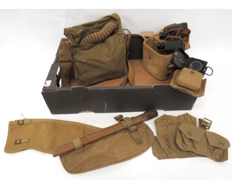 Selection Of British 1937 Pattern Equipment 1937 pattern webbing equipment including entrenching tool head, handle and webbin