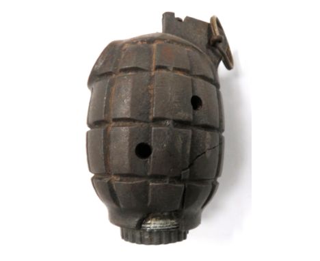 WW2 Inert No 36 Mills Grenade Dated ""40"" steel fragmentation body marked ""PF"". &nbsp;Various drill purpose holes and crac