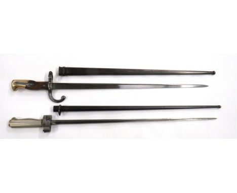 Two French 19th Century Bayonets consisting French M1874 Gras bayonet. &nbsp;20 1/2 inch, T section blade. &nbsp;Back edge da