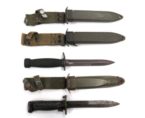 Two American Bayonets/Knives consisting US M5 bayonet. &nbsp;6 3/4 inch, part double edged blade. &nbsp;Steel crossguard with