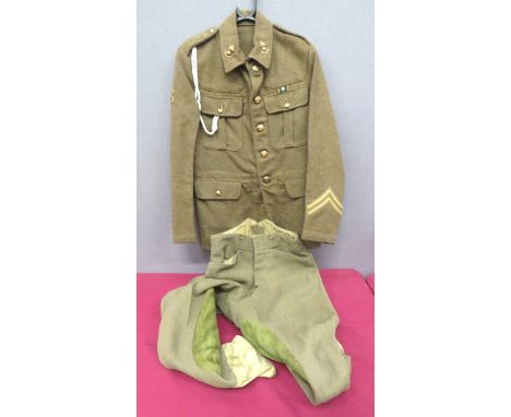 1922 Pattern Royal Artillery Service Dress Tunic And Breeches khaki woollen, single breasted, stand and fall collar tunic. &n