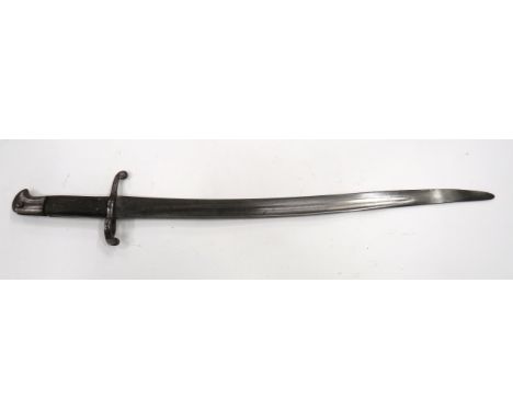 British P1856/58 Sword Bayonet 21 1/2 inch, single edged, yataghan blade with wide fuller. &nbsp;Steel muzzle ring, crossguar