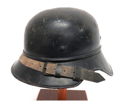 German Third Reich Luftschutz Pattern Steel Helmet blue painted crown with side air vents. &nbsp;Lower, two part brim with lo
