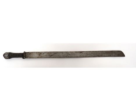 19th Century Chinese Fighting Sword 24 3/4 inch, single edged, hatchet point blade. Steel ferrule. &nbsp;Steel urn pommel wit