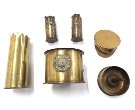 Small Selection Of Trench Art Shells consisting German, 1917 dated shell base converted into a cap. &nbsp;Front "11" German b
