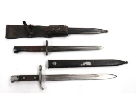 Two European Bayonets consisting Finland M1935 S.K.Y. example. &nbsp;11 3/4 inch, single edged blade with fuller. &nbsp;Forte