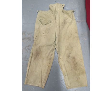 WW2 Pattern American Waterproof Bib Front Over Trousers khaki, waterproof, bib front over trousers. &nbsp;Waist tightening st