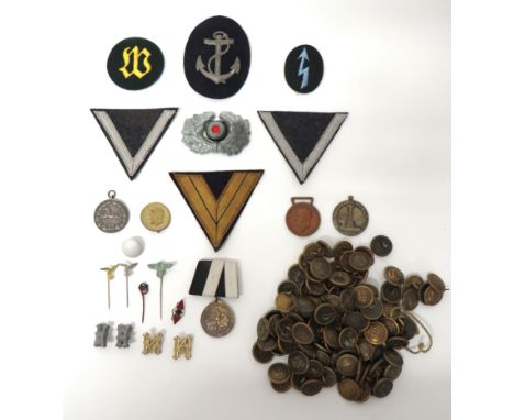 Selection Of German Badges And Buttons including pressed Army cockade and wreath ... White metal and enamel Hitler Youth lape
