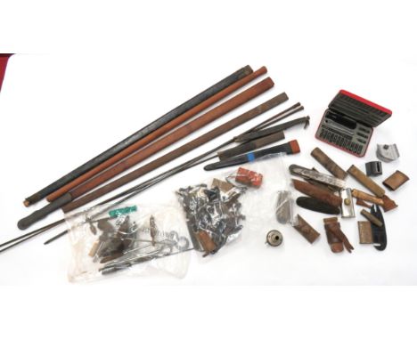 Quantity Of Various Gun And Sword Spares including 3 x steel, rifle ramrods ... Steel sword scabbard ... 2 x wooden sword sca