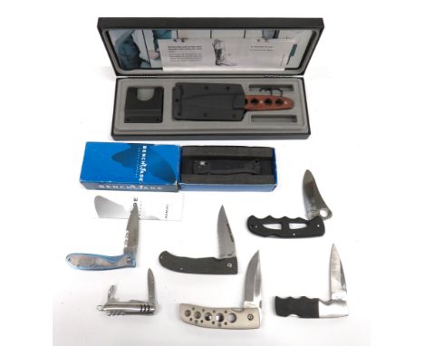Eight Various Knives Including Pocket including Boker ""Budnealy knife in maker's box ... Benchmade pocket knife in maker's b