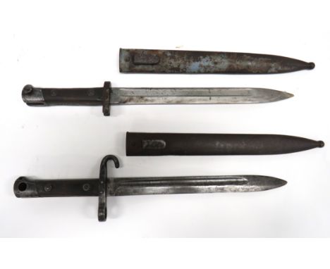 Two Austrian Bayonets consisting M1895 NCO's example. &nbsp;9 1/4 inch, single edged blade with fuller. &nbsp;Forte with make