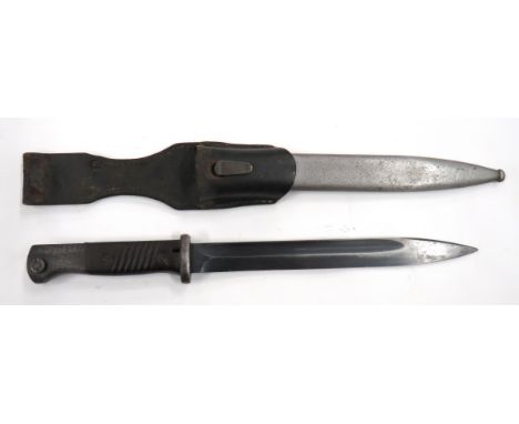 WW2 German K98 Bayonet And Frog 9 3/4 inch, blued, single edged blade with fuller. &nbsp;The forte with maker "Coppel GMBH". 