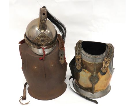 Early 20th Century French Child's Cavalry Helmet And Breastplate Set French Cuirassiers, child size, steel crown, peak and br