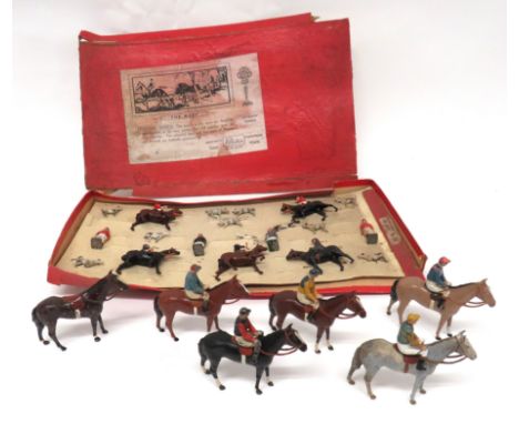 Six Britains Racehorses And Hunting Set consisting 6 horses. &nbsp;Together with 5 various jockeys. &nbsp;Together with a box
