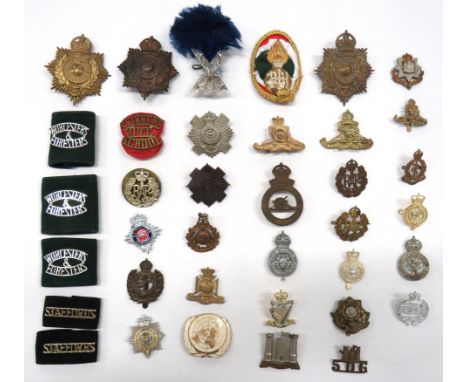 37 x Various Cap Badges And Titles cap include brass KC Royal Marines helmet plate ... Brass KC RM ... Bi-metal East Yorkshir