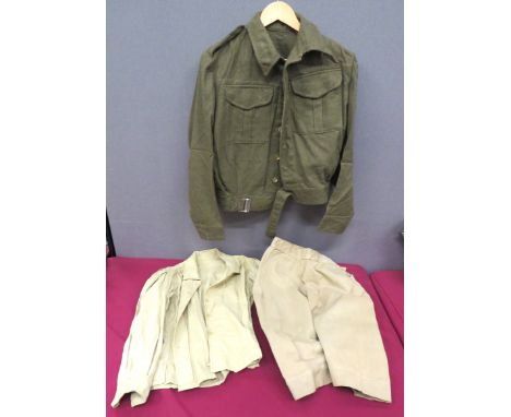 WW2 ATS Battledress Jacket, Drill Skirt And Shirt consisting khaki woollen, single breasted, closed collar, short jacket. &nb