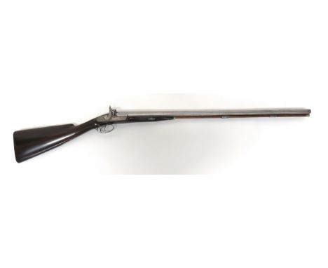 Mid 19th Century Double Barrel Shotgun by "Lowe London"  10 bore, 33 1/2 inch, Damascus side by side barrels. Top rib with gi