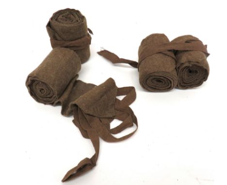 Two Pairs Of WW1 Pattern Other Ranks Wrap Around Gaiters khaki, woollen, long gaiters with end tie cords. &nbsp;Some moth dam