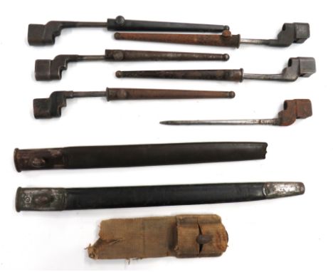 Six No 4 Spike Bayonets And Other Items consisting 4 x No 4 MKII examples. &nbsp;Complete in steel scabbards (1 throat absent