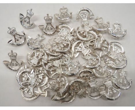 50 x Post 1953 Light Infantry Cap Badges silvered, QC strung bugle. &nbsp;Rear lug fixing. &nbsp;50 items. Payment by Bank Tr