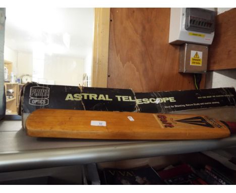 A vintage 'Colt' Duncan Fearnley cricket bat together with a boxed 'Prinz' Astral telescope