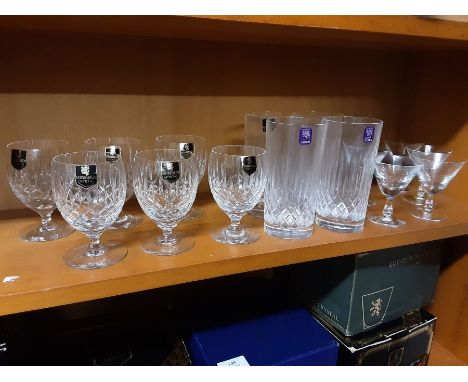 Set of 6 Edinburgh crystal Appin T601 gin and tonic glasses, 4 x Appin highball tumblers and a set of 6 small conical glasses