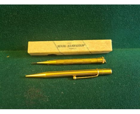 Hallmarked 9ct gold propelling pencil inscribed RR from M together with a rolled gold Lady Yard O Lette.