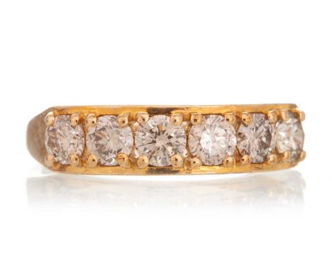 GEMPORIA DIAMOND SIX STONE RING set with round brilliant cut diamonds totalling approximately 1.00 carat, in nine carat gold,