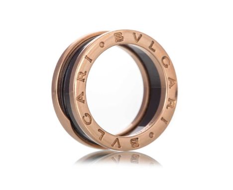 BVLGARI B-ZERO  ROSE GOLD AND CERAMIC RING in eighteen carat rose gold with central black ceramic section, size I 1/2