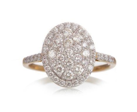 GEMPORIA OVAL DIAMOND CLUSTER RING set with round brilliant cut diamonds totalling approximately 1.00 carat, in nine carat go