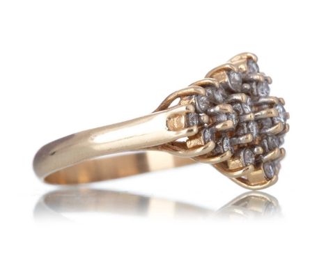 DIAMOND CLUSTER RING set with round brilliant cut diamonds totalling approximately 0.60 carats, marked 14K, size OQty: 5.6g