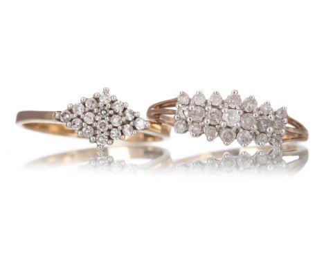 TWO DIAMOND RINGS each in nine carat gold, size O &amp; PQty: 4.2g gross (2)Each in worn condition. Stones are heavily includ