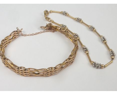 9ct gold gate bracelet and another beaded. (2). 13g. 