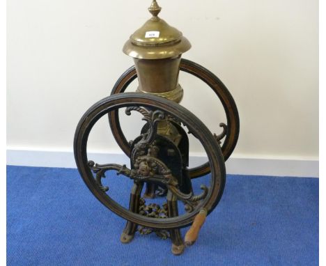 Large Victorian grocer's table top brass and cast iron coffee grinder, 81.5cm high. No manufacturer's name visible. 