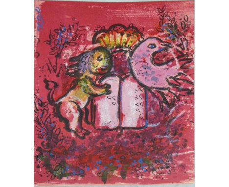 Marc Chagall (French/Russian, 1887-1985), red torah, lithograph, unsigned, unframed, Judaica interest, H.32.5cm W.24cm,