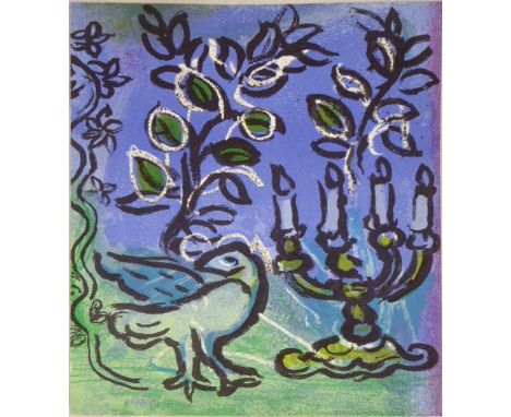 Marc Chagall (French/Russian, 1887-1985), menorah, lithograph, unsigned, unframed, Judaica interest, H.32.5cm W.24cm,
