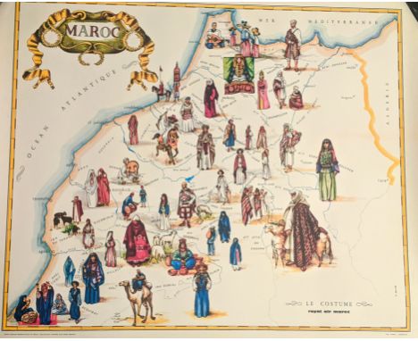M.Gayroud, Le Costume, Royal Air Maroc advertising map, offset lithograph, published by Royale Casablanca, H.48cm W.57.5cm
