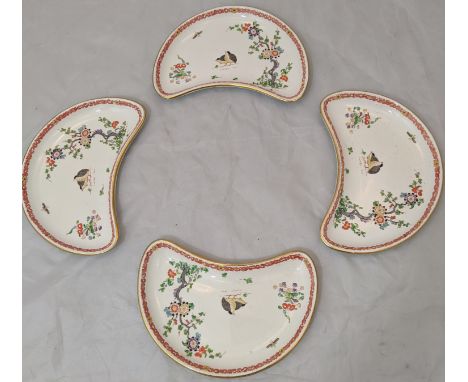 A set of Four kidney shaped ceramic dishes, depicting flora and fauna, by Soane and Smith Ltd of Knightsbridge L 21 cm