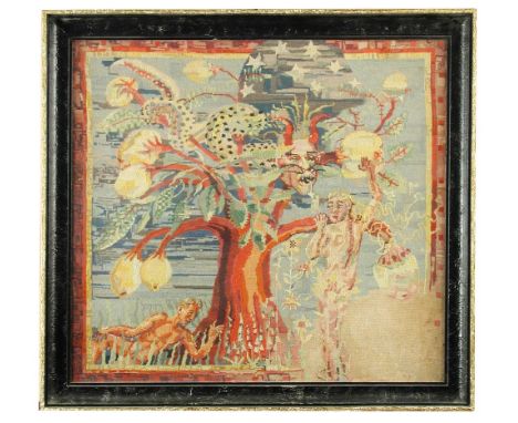 § Malcolm Milne (British, 1887-1954) Adam and Eve in the Garden of Eden a tapestry 59 x 64cm (23 x 25in)  Under glass and ver