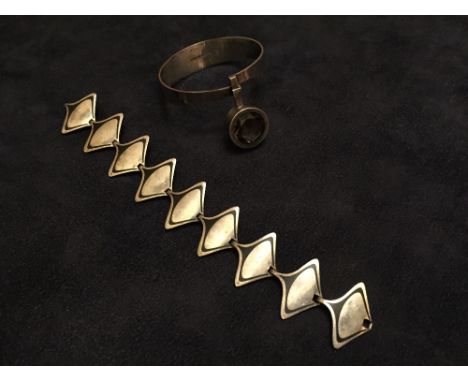 Poul Warmind (1884-1930), a Danish silver 'Stingray' bracelet, the angular shaped links with black enamel, stamped to reverse