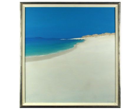 § John Miller (British, 1931-2002) Pentle Bay, Tresco signed "John Miller" on the reverse oil on canvas in a silver frame 90 