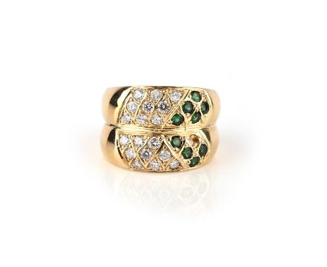 A diamond and green paste ring, designed as a double bombι hoop, the front pavι-set with brilliant-cut diamonds and circular-