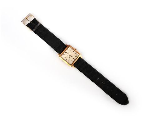 Omega, A gentleman's 18ct gold wristwatch, the square silvered dial with gold baton indicators and blackened hands, to plain 